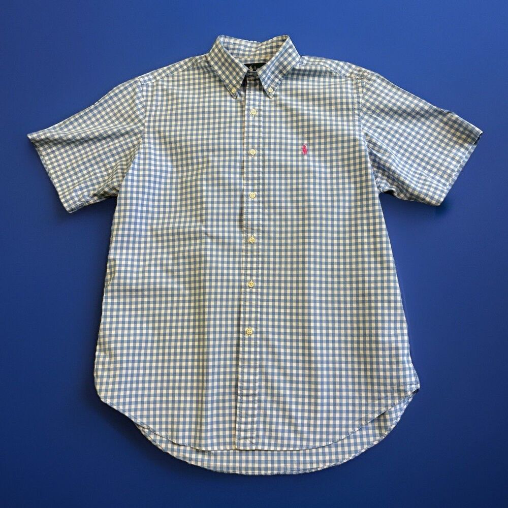 Ralph Lauren Classic Fit Short Sleeve Shirt Men’s Size Large Blue White Check